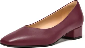 FEMSTEP Womens Matte Leather Fashion Wedding Square Toe Slip On Chunky Low Heel Pumps Shoes 1.5 Inch