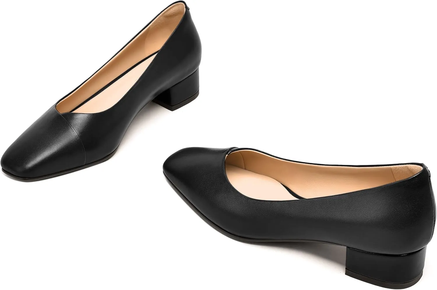 FEMSTEP Womens Matte Leather Fashion Wedding Square Toe Slip On Chunky Low Heel Pumps Shoes 1.5 Inch
