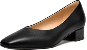 FEMSTEP Womens Matte Leather Fashion Wedding Square Toe Slip On Chunky Low Heel Pumps Shoes 1.5 Inch