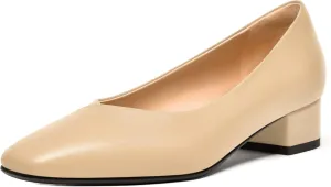 FEMSTEP Womens Matte Leather Fashion Wedding Square Toe Slip On Chunky Low Heel Pumps Shoes 1.5 Inch
