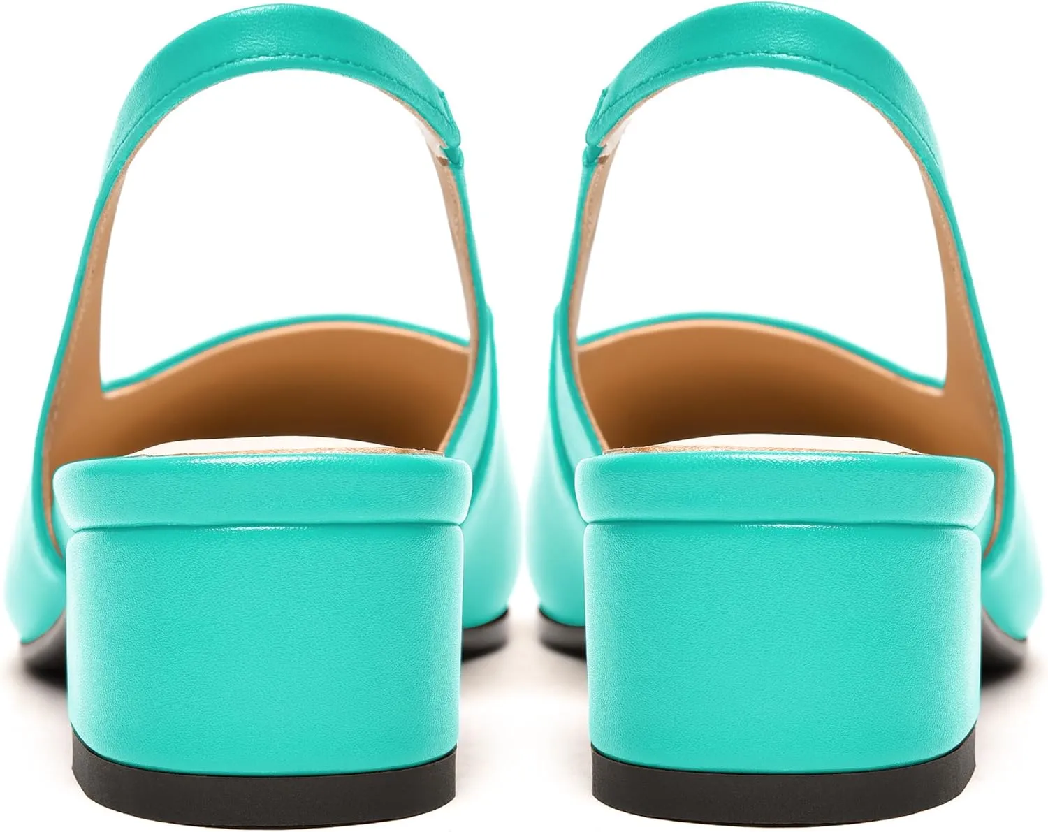 FEMSTEP Womens Square Toe Slingback Matte Leather Chunky Low Heel Pumps Shoes 1.5 Inch