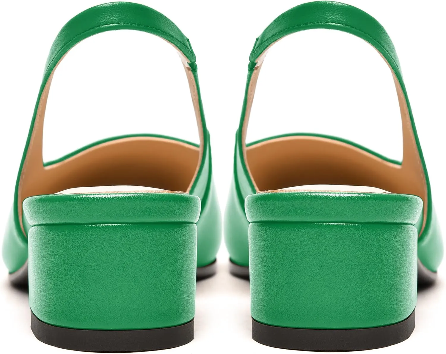 FEMSTEP Womens Square Toe Slingback Matte Leather Chunky Low Heel Pumps Shoes 1.5 Inch