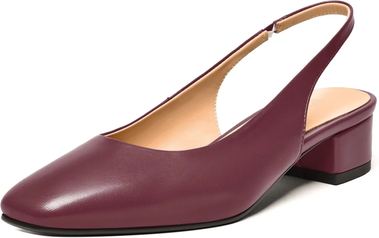 FEMSTEP Womens Square Toe Slingback Matte Leather Chunky Low Heel Pumps Shoes 1.5 Inch