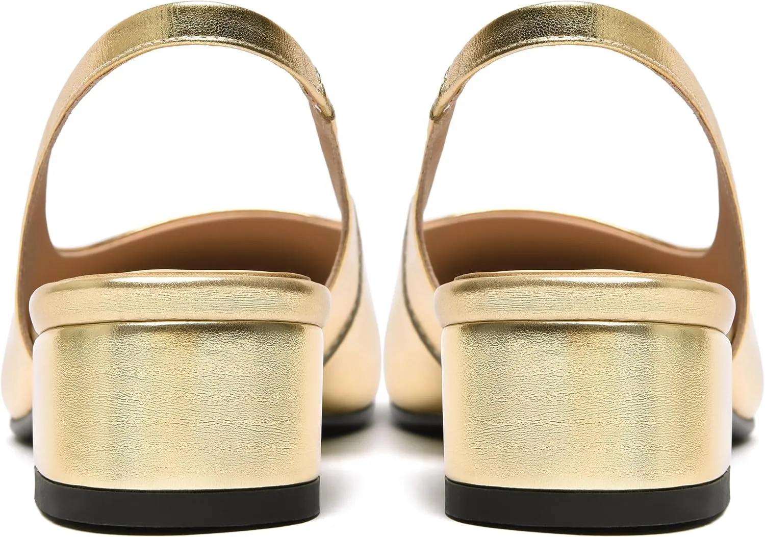 FEMSTEP Womens Square Toe Slingback Matte Leather Chunky Low Heel Pumps Shoes 1.5 Inch