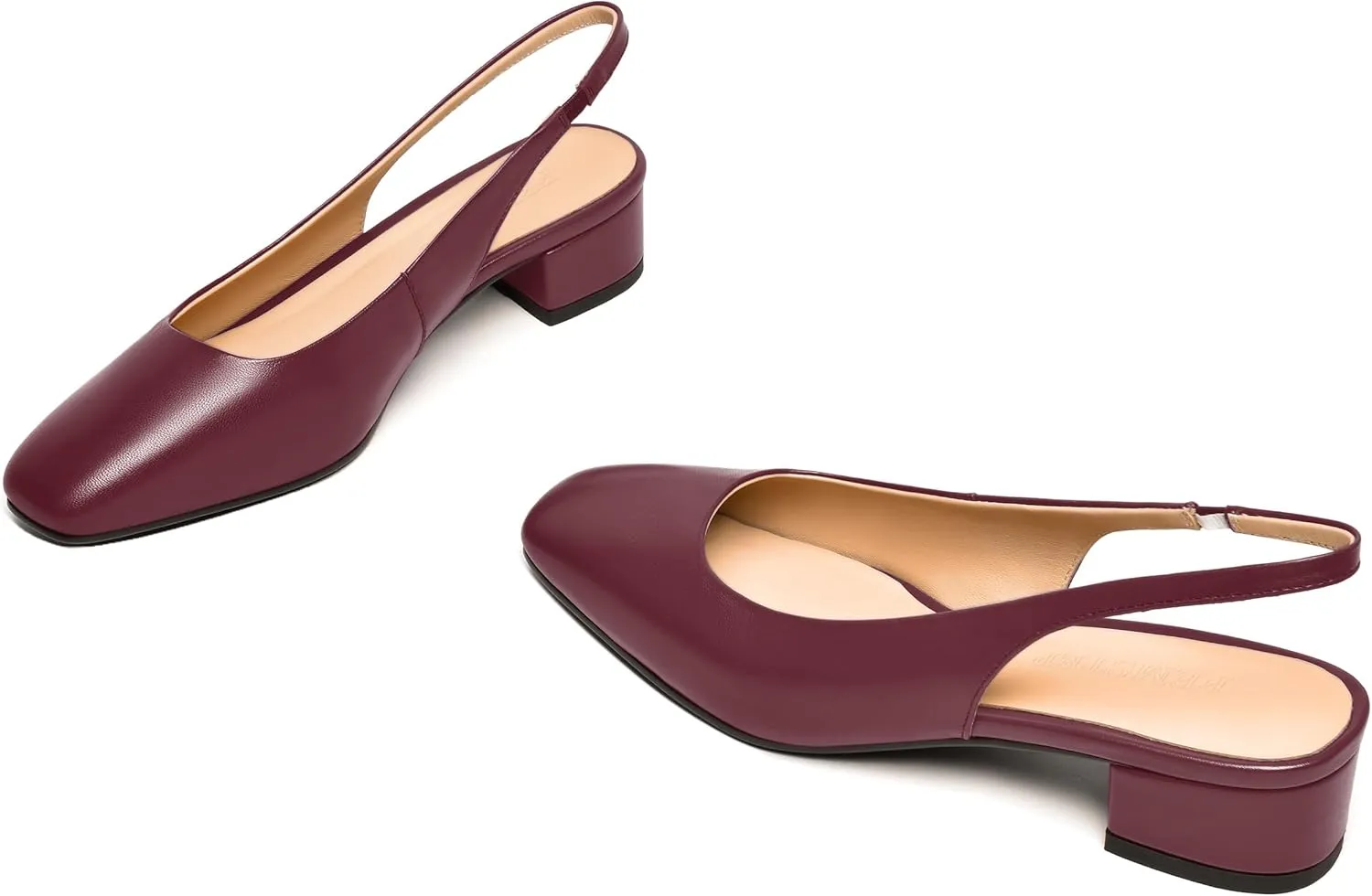 FEMSTEP Womens Square Toe Slingback Matte Leather Chunky Low Heel Pumps Shoes 1.5 Inch