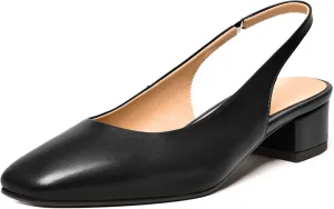 FEMSTEP Womens Square Toe Slingback Matte Leather Chunky Low Heel Pumps Shoes 1.5 Inch