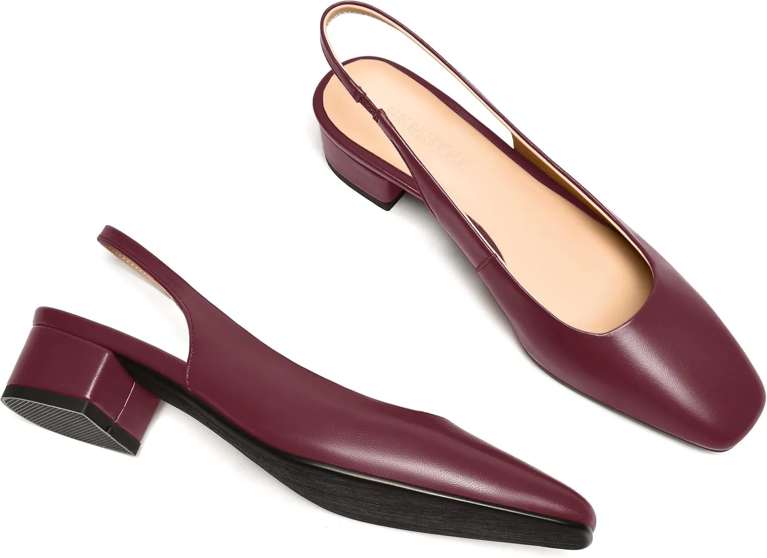 FEMSTEP Womens Square Toe Slingback Matte Leather Chunky Low Heel Pumps Shoes 1.5 Inch