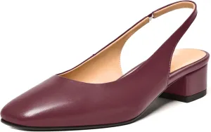 FEMSTEP Womens Square Toe Slingback Matte Leather Chunky Low Heel Pumps Shoes 1.5 Inch