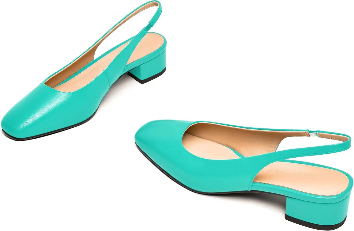 FEMSTEP Womens Square Toe Slingback Matte Leather Chunky Low Heel Pumps Shoes 1.5 Inch