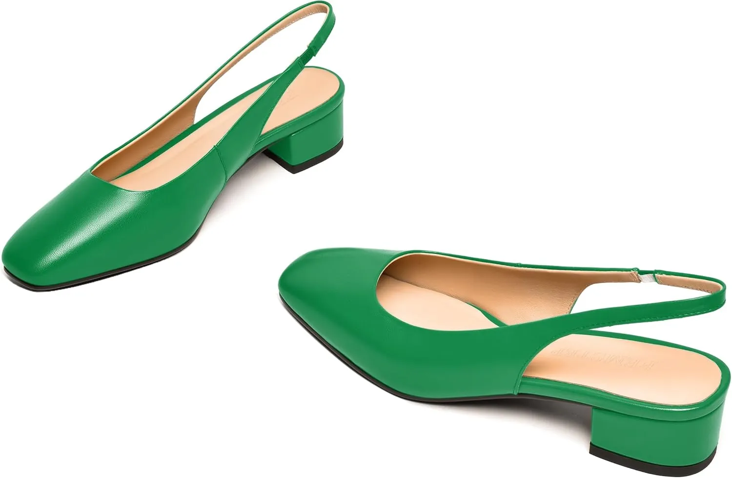 FEMSTEP Womens Square Toe Slingback Matte Leather Chunky Low Heel Pumps Shoes 1.5 Inch