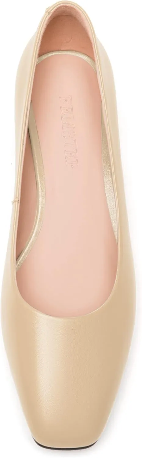 FEMSTEP Womens Wedding Slip On Square Toe Matte Leather Dress Chunky Low Heel Pumps Shoes 1.5 Inch