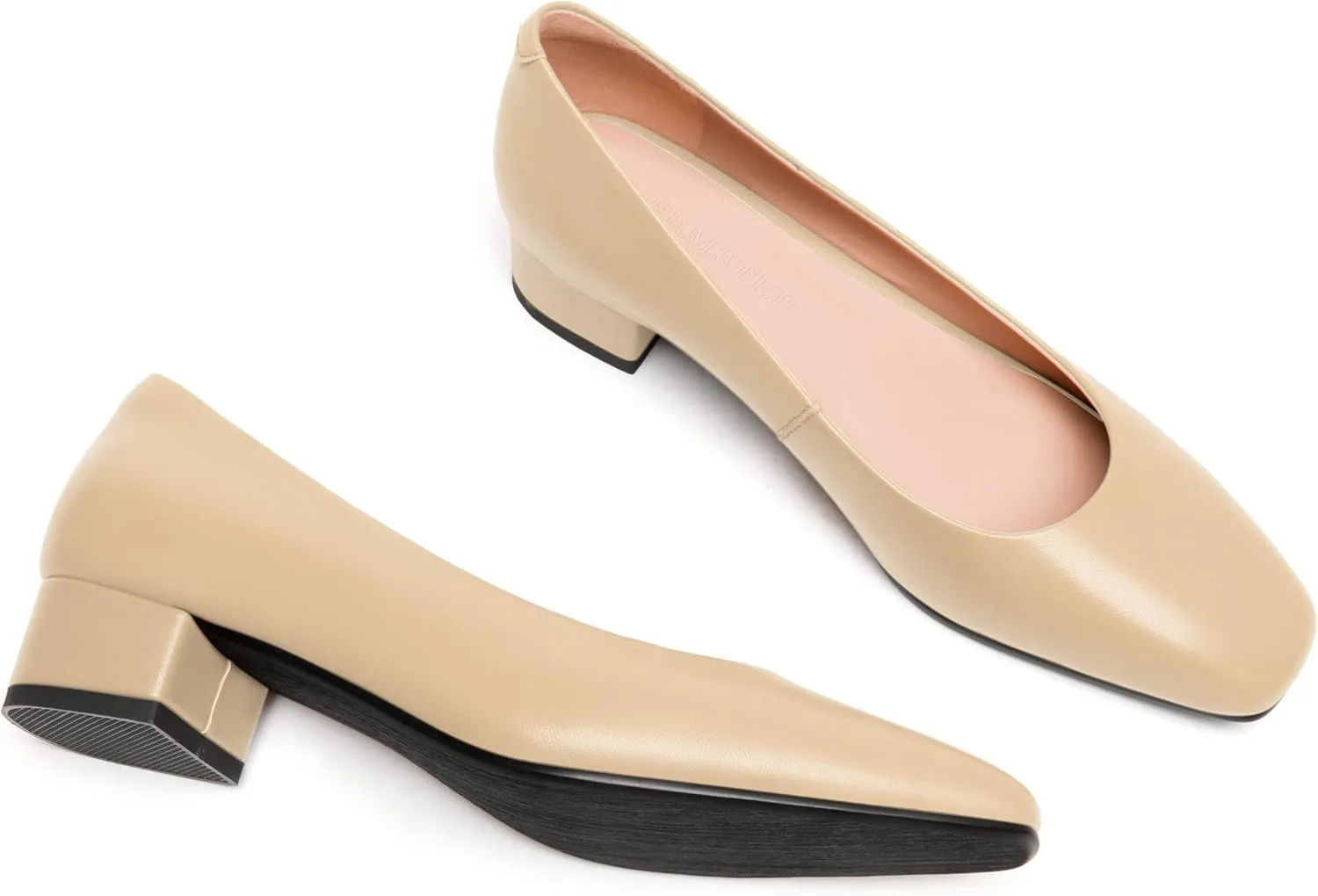 FEMSTEP Womens Wedding Slip On Square Toe Matte Leather Dress Chunky Low Heel Pumps Shoes 1.5 Inch