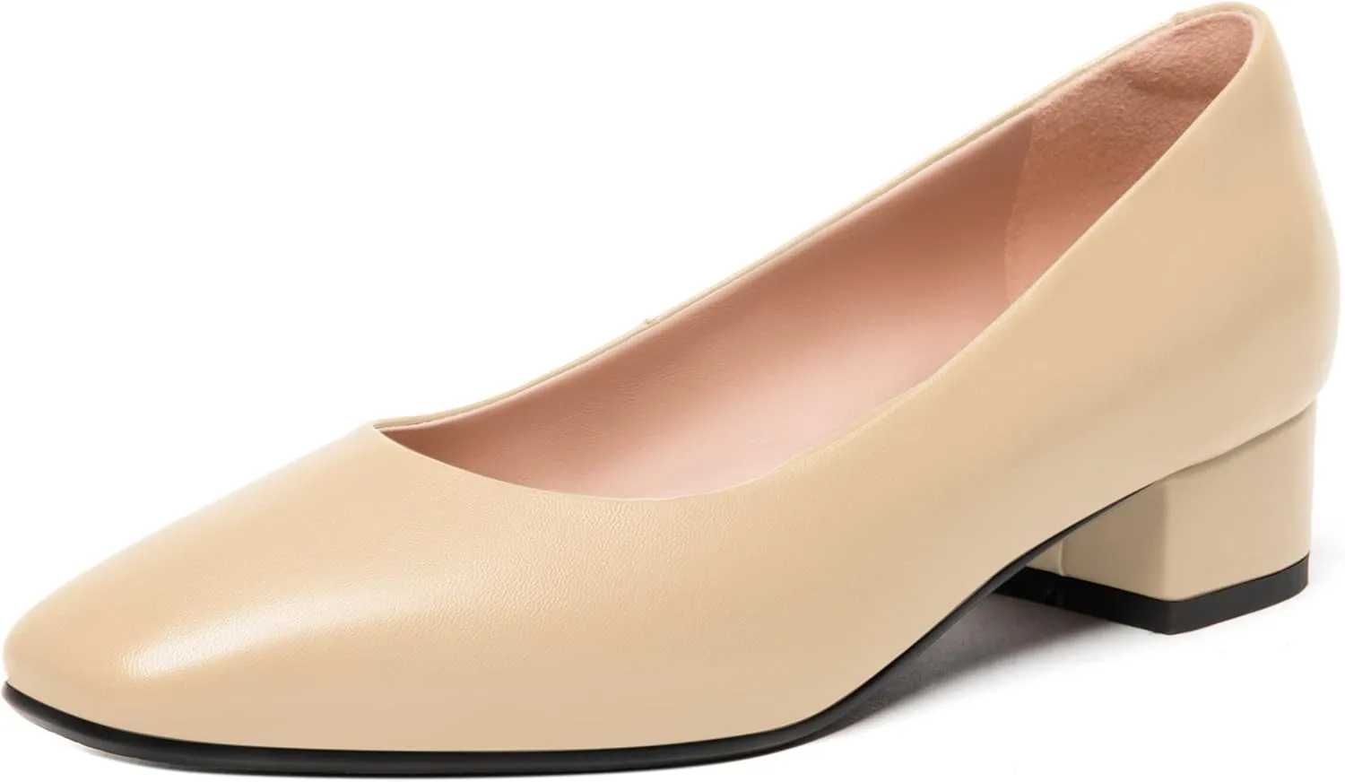 FEMSTEP Womens Wedding Slip On Square Toe Matte Leather Dress Chunky Low Heel Pumps Shoes 1.5 Inch