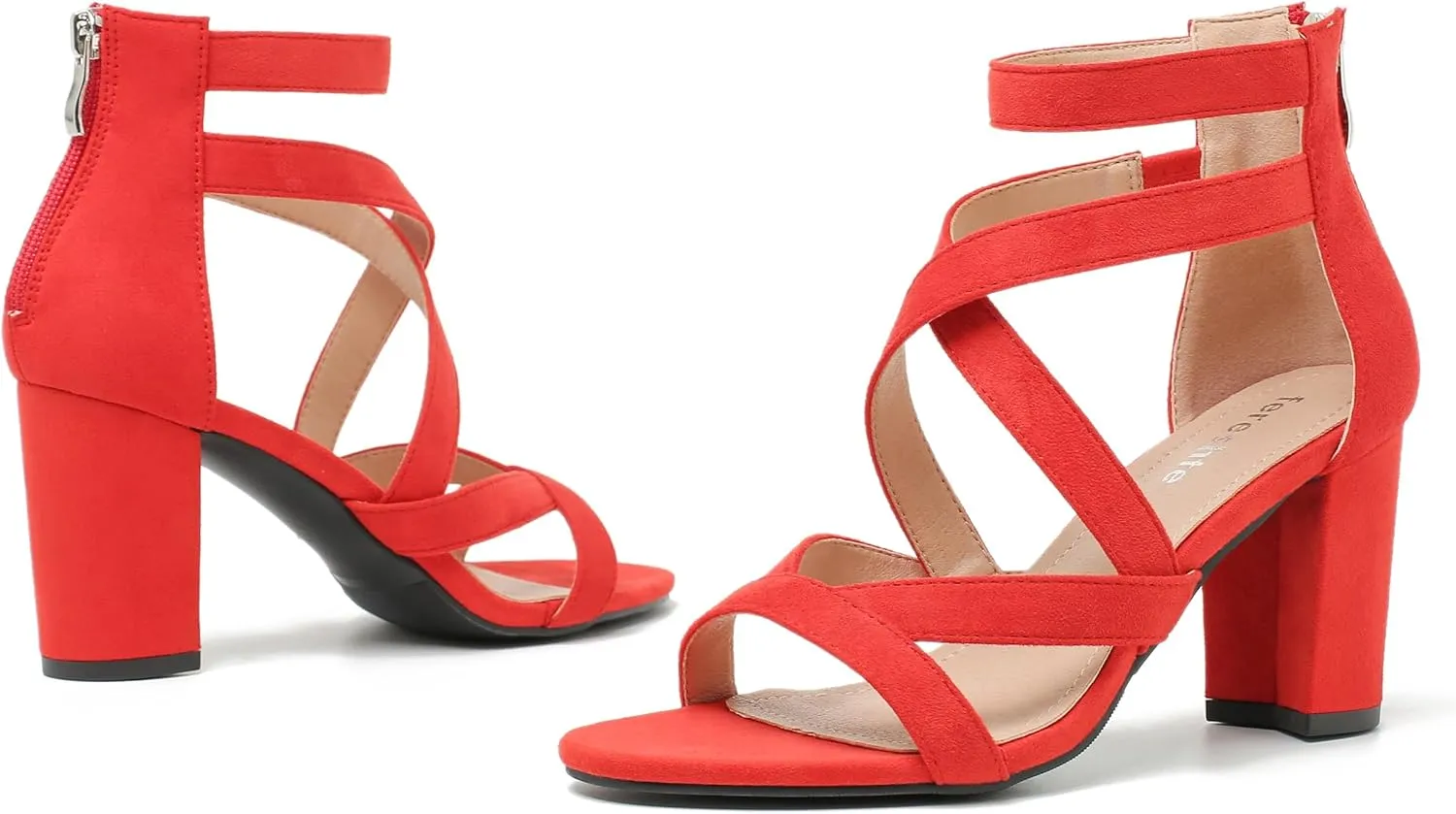 fereshte Womens Chunky Strappy Sandal Hollow Out High Heeled Gladiator Zip Up Sandals