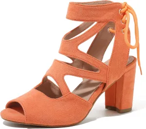 fereshte Womens Gladiator Sandals Strappy Lace Up Hollow Out Chunky High Heels
