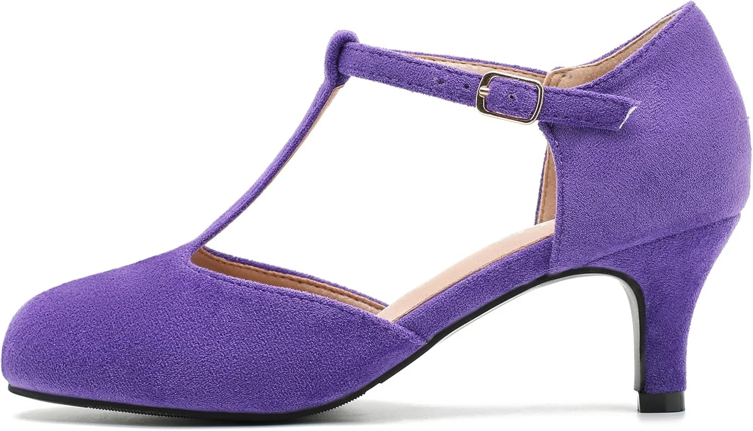 fereshte Women's T Strap Pumps Kitten Heels Retro Ankle Strap Buckle Dress Mary Jane Shoes