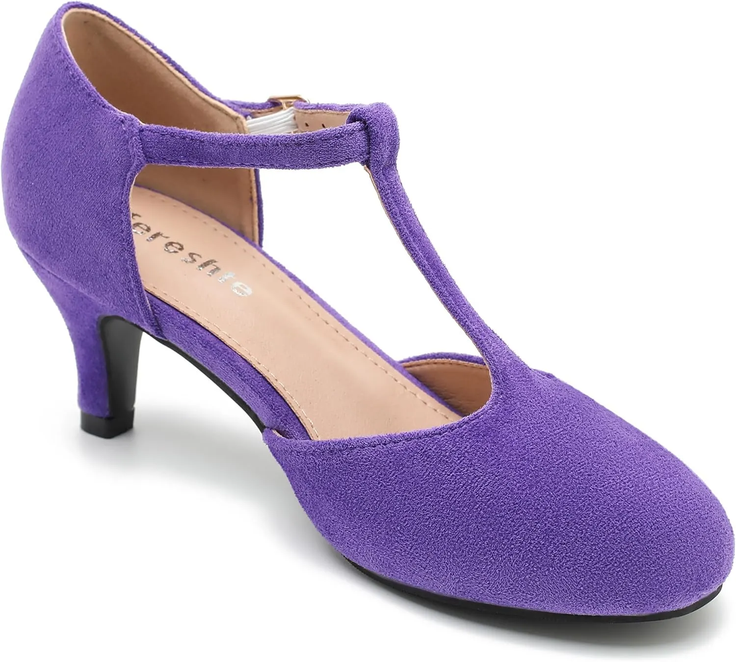 fereshte Women's T Strap Pumps Kitten Heels Retro Ankle Strap Buckle Dress Mary Jane Shoes