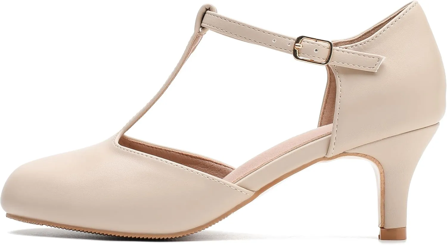 fereshte Women's T Strap Pumps Kitten Heels Retro Ankle Strap Buckle Dress Mary Jane Shoes