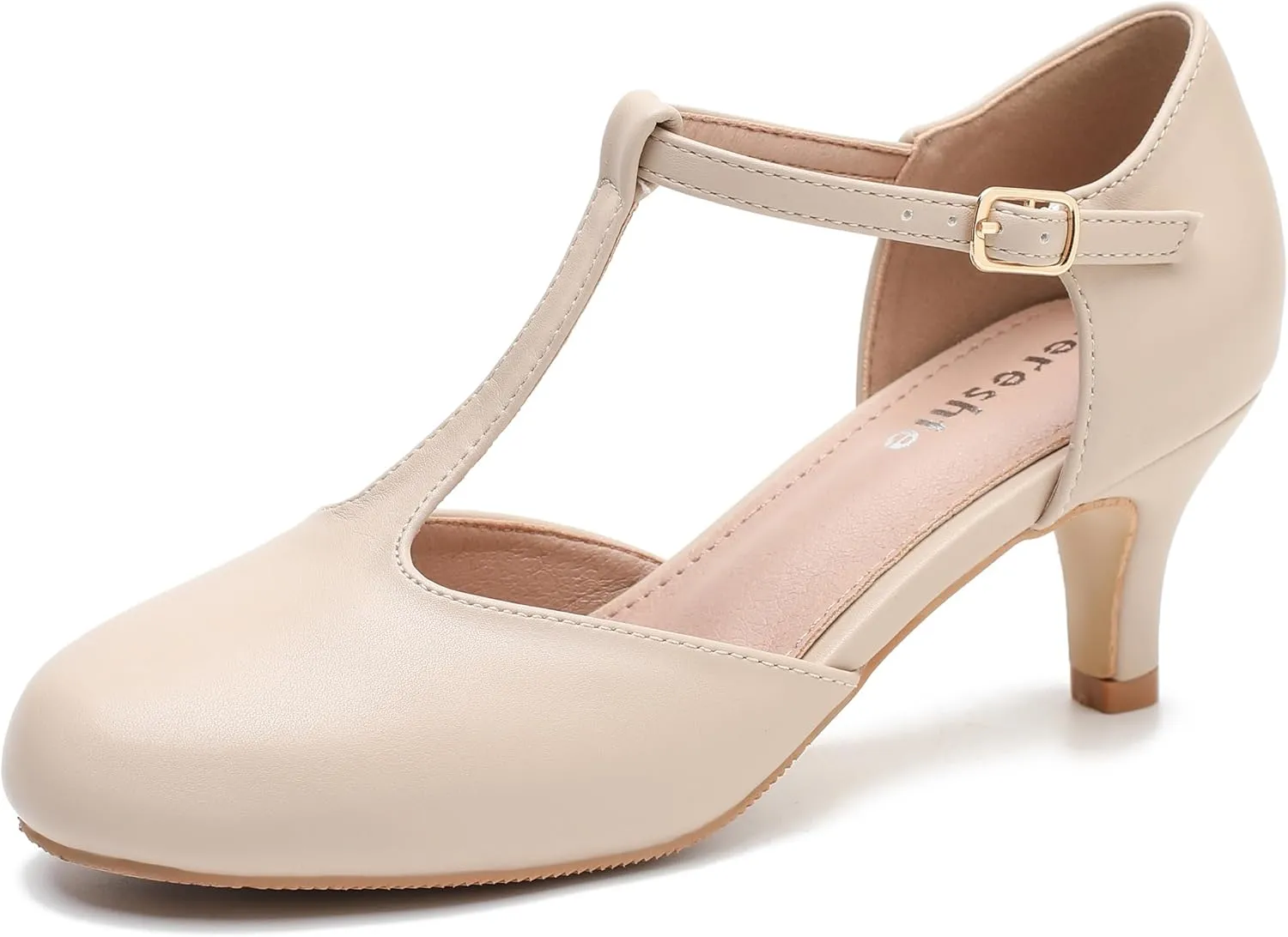 fereshte Women's T Strap Pumps Kitten Heels Retro Ankle Strap Buckle Dress Mary Jane Shoes