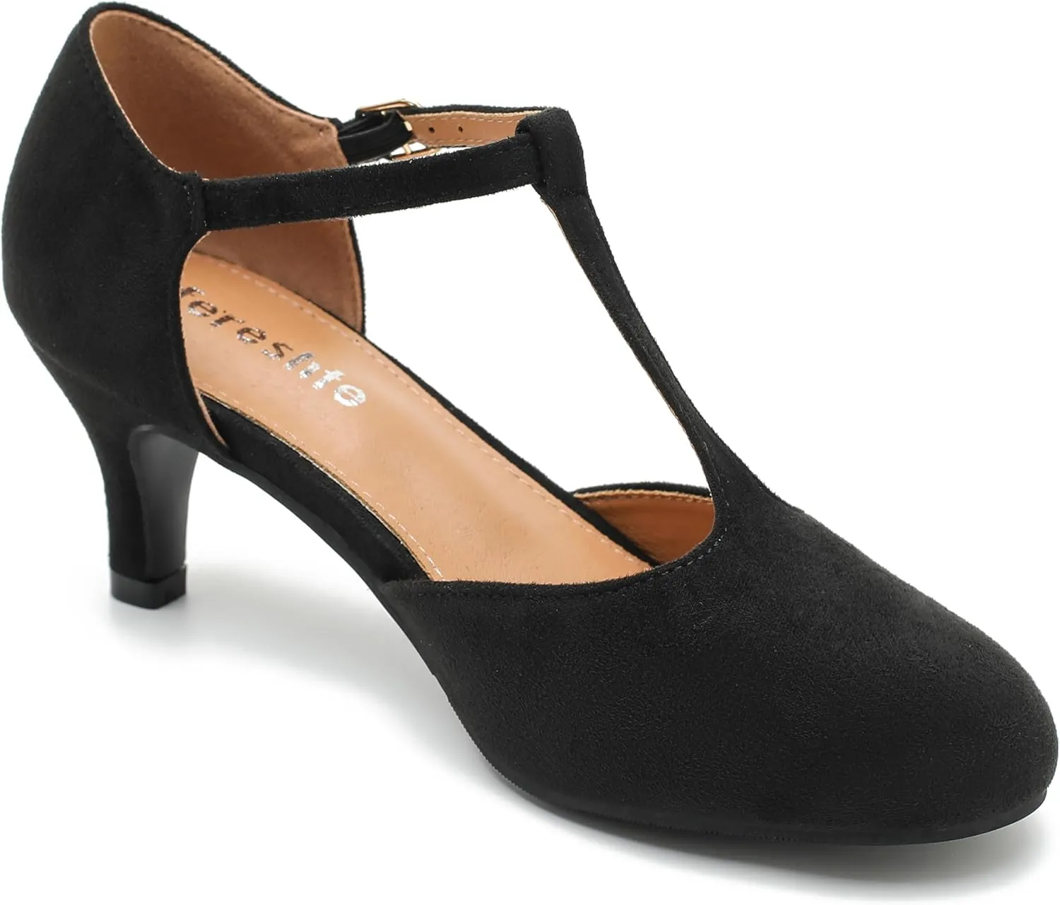 fereshte Women's T Strap Pumps Kitten Heels Retro Ankle Strap Buckle Dress Mary Jane Shoes