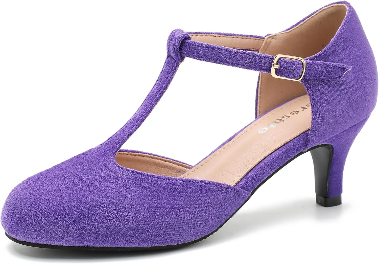 fereshte Women's T Strap Pumps Kitten Heels Retro Ankle Strap Buckle Dress Mary Jane Shoes