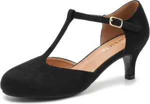 fereshte Women's T Strap Pumps Kitten Heels Retro Ankle Strap Buckle Dress Mary Jane Shoes