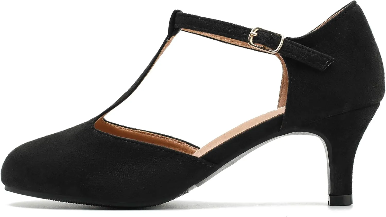 fereshte Women's T Strap Pumps Kitten Heels Retro Ankle Strap Buckle Dress Mary Jane Shoes