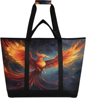 Fire Bird Phoenix Reusable Insulated Lunchbox Cooler Bag, Leakproof Kitchen Grocery Bag Collapsible Portable Cooler Tote Bag for Picnic, Camping, Office, Travel