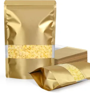 FireKylin 100 Pack Smell Proof Bags 4.7" x 7.9", Resealable Bags with Matte Window, Foil Pouch Stand Up Sealable Bags for Packaging(Gold)