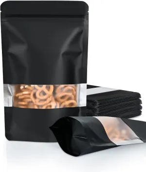 FireKylin 100 Pack Smell Proof Bags 6.3" x 9.4", Resealable Bags with Matte Window, Foil Pouch Stand Up Sealable Bags for Packaging（Black）