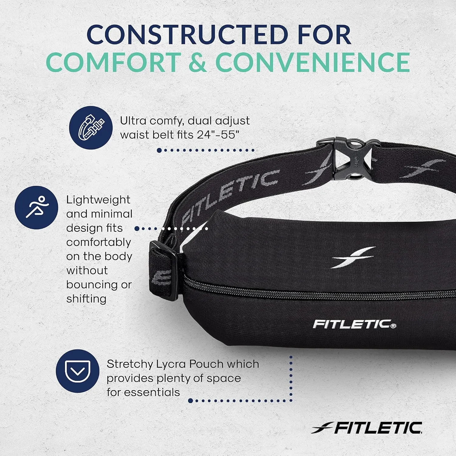 Fitletic Active Lifestyle Fanny Pack & Mini Sports Running Belt For Men & Women – Lightweight, Low Profile & Sleek Design – Ultra-Soft Expandable Lycra Pouch - Fits All Phones – Inner Organizer Pocket