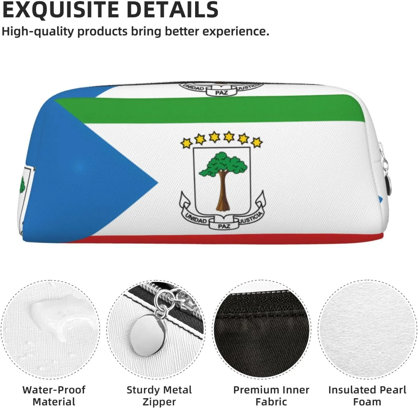 Flag of Equatorial Guinea Print Pencil Case, Pencil Pouch with Zipper, Portable Stationery Organizer pencil bag - Office Travel