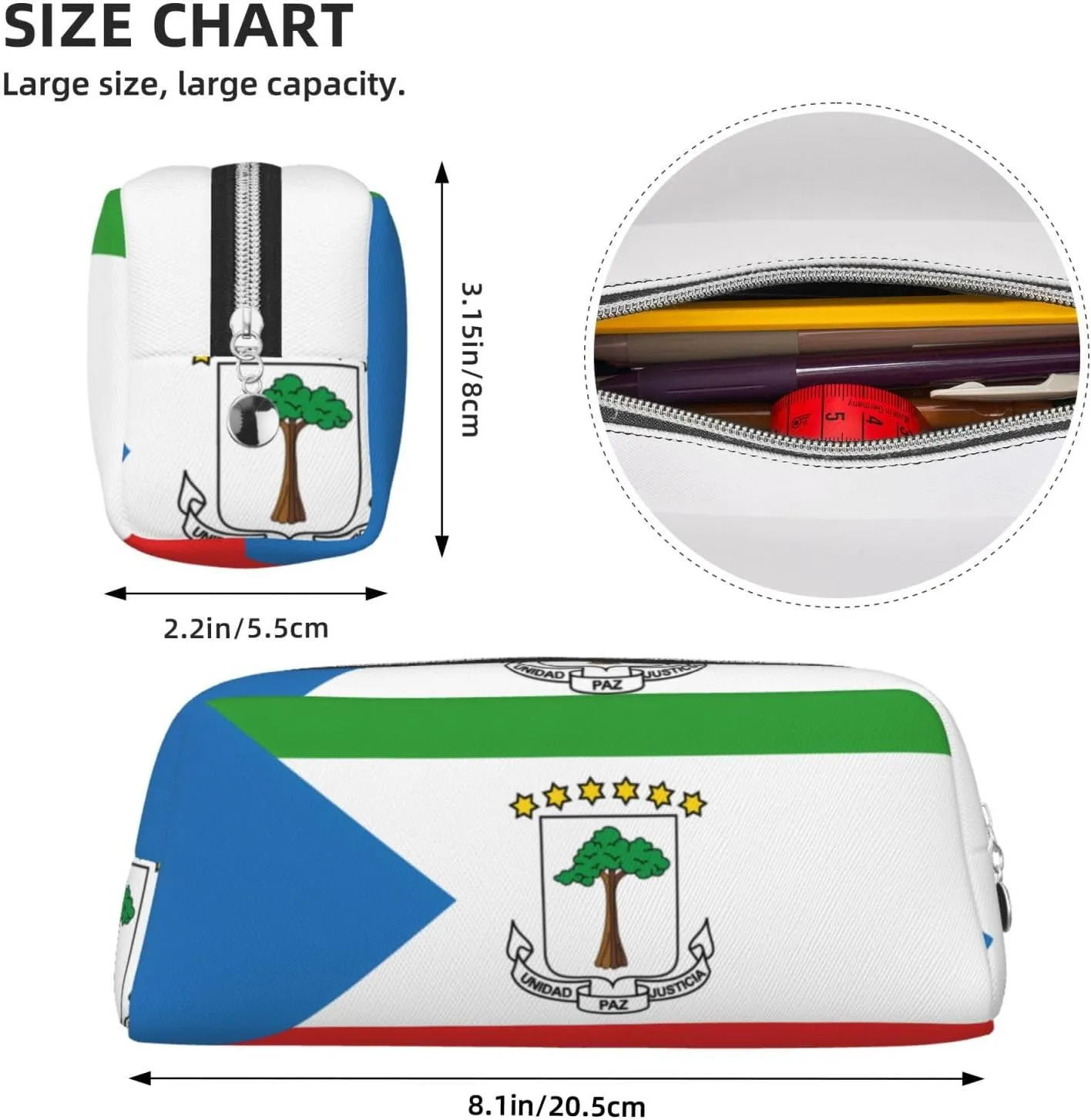 Flag of Equatorial Guinea Print Pencil Case, Pencil Pouch with Zipper, Portable Stationery Organizer pencil bag - Office Travel