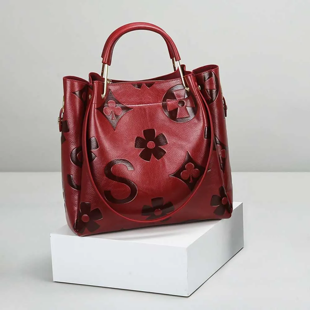 Floral Embossed Tote Bag,Bucket Purse Top Handle Crossbody Clutch Large Vegan Leather Hobo Trendy Designer Handbag for Women