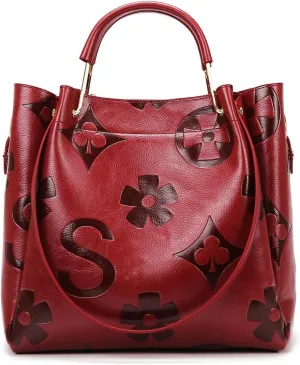 Floral Embossed Tote Bag,Bucket Purse Top Handle Crossbody Clutch Large Vegan Leather Hobo Trendy Designer Handbag for Women