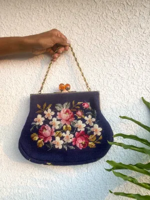 FLORAL PETIT POINT VINTAGE BAG FROM 1960'S