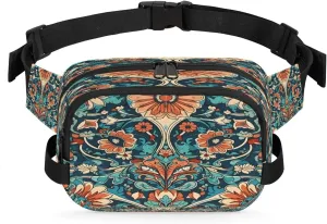 Flowers Retro Boho Printing Fanny Packs for Women Men Waterproof Waist Bag with Adjustable Strap Belt Bag for Travel Running Hiking