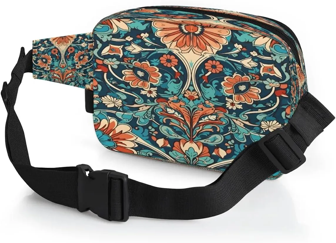 Flowers Retro Boho Printing Fanny Packs for Women Men Waterproof Waist Bag with Adjustable Strap Belt Bag for Travel Running Hiking