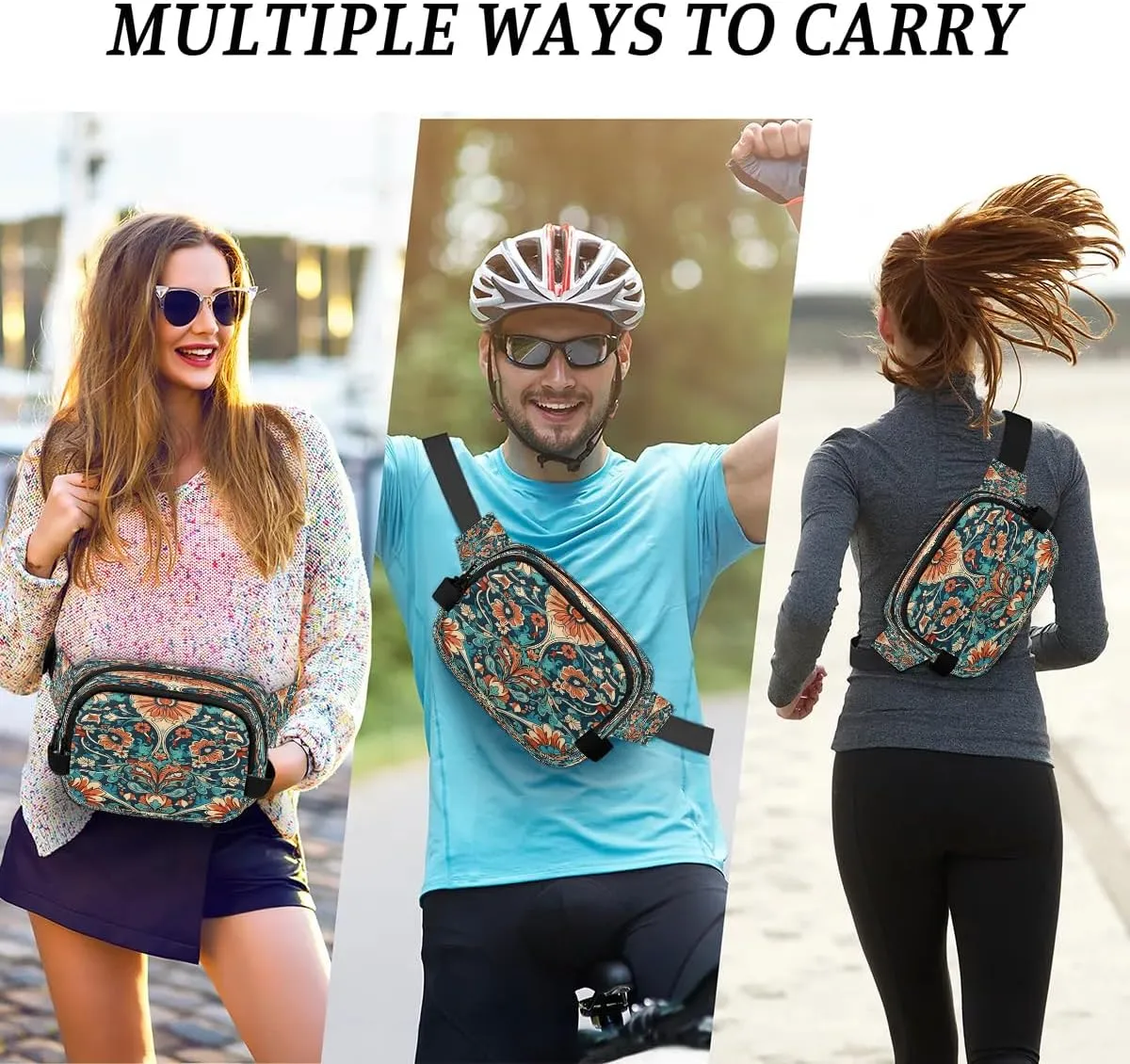 Flowers Retro Boho Printing Fanny Packs for Women Men Waterproof Waist Bag with Adjustable Strap Belt Bag for Travel Running Hiking