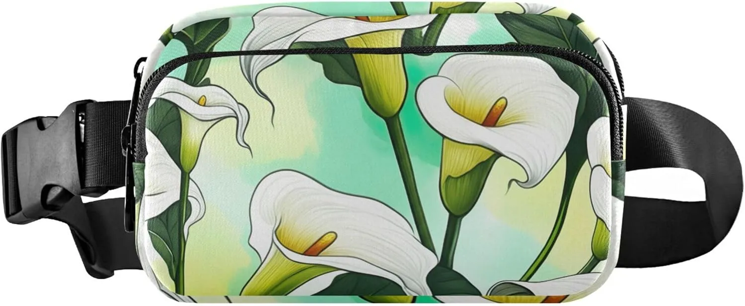 Flowers White Calla Lilies Tropical Fanny Pack for Women Belt Bags Hip Pack Waterproof Pattern Travel Waist Bag