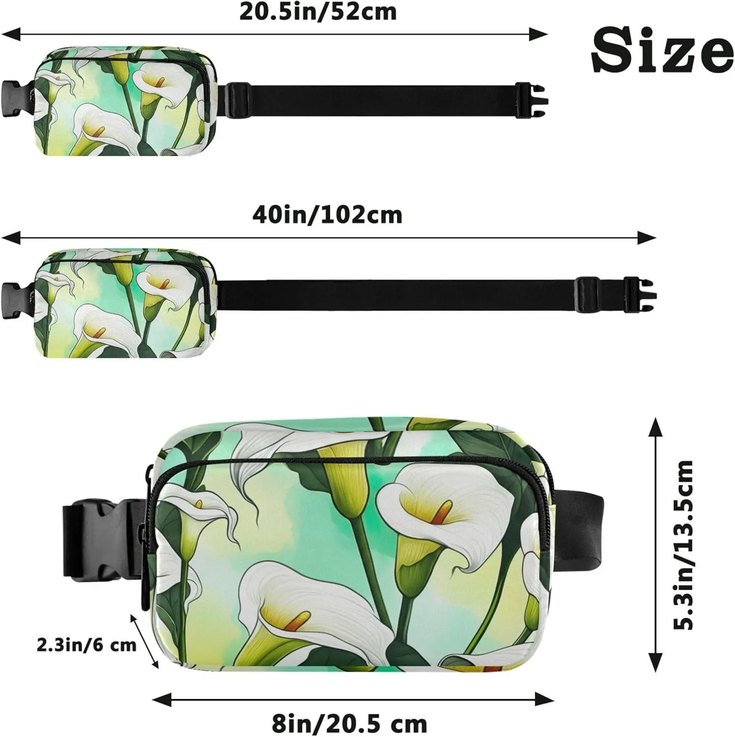 Flowers White Calla Lilies Tropical Fanny Pack for Women Belt Bags Hip Pack Waterproof Pattern Travel Waist Bag