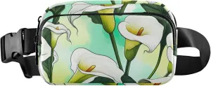 Flowers White Calla Lilies Tropical Fanny Pack for Women Belt Bags Hip Pack Waterproof Pattern Travel Waist Bag