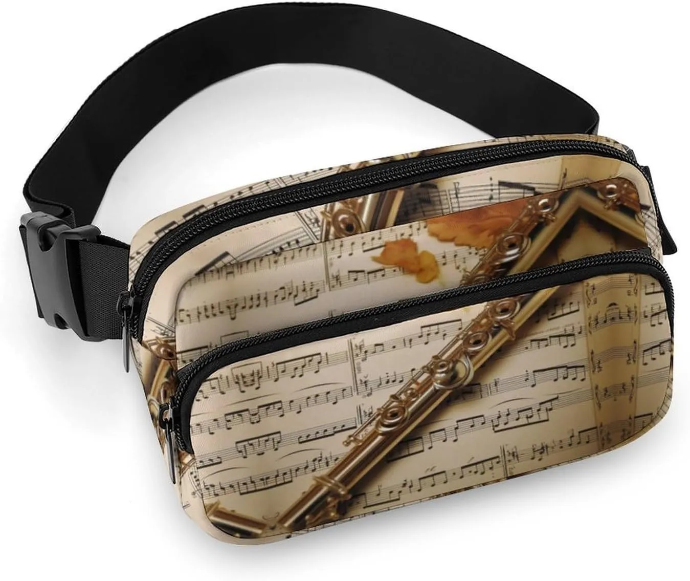 Flute Music Printed Fanny Pack Fanny Packs for Women Men,Crossbody Bag Large Chest Bag with Adjustable Strap for Outdoors Workout Traveling Casual Running