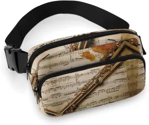 Flute Music Printed Fanny Pack Fanny Packs for Women Men,Crossbody Bag Large Chest Bag with Adjustable Strap for Outdoors Workout Traveling Casual Running