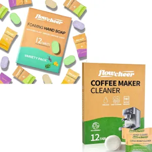 Foaming Hand Soap Tablet Refills 12 Count & Coffee Machine Cleaner Descaler Tablets 12 Count Cleaning Tabs for All Coffee Maker