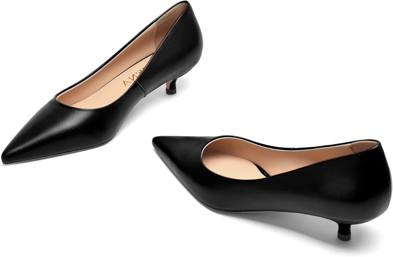 FOGEENA Womens Dating Matte Leather Comfortable Slip On Pointed Toe Casual Kitten Low Heel Pumps Dressy Shoes 1.5 Inch