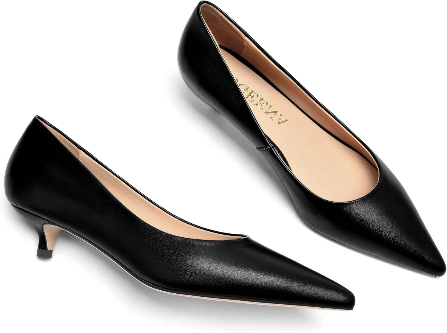 FOGEENA Womens Dating Matte Leather Comfortable Slip On Pointed Toe Casual Kitten Low Heel Pumps Dressy Shoes 1.5 Inch
