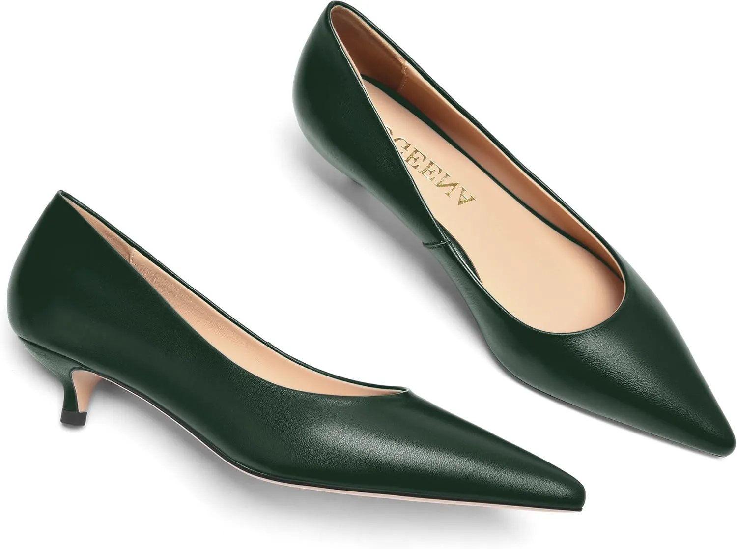 FOGEENA Womens Dating Matte Leather Comfortable Slip On Pointed Toe Casual Kitten Low Heel Pumps Dressy Shoes 1.5 Inch