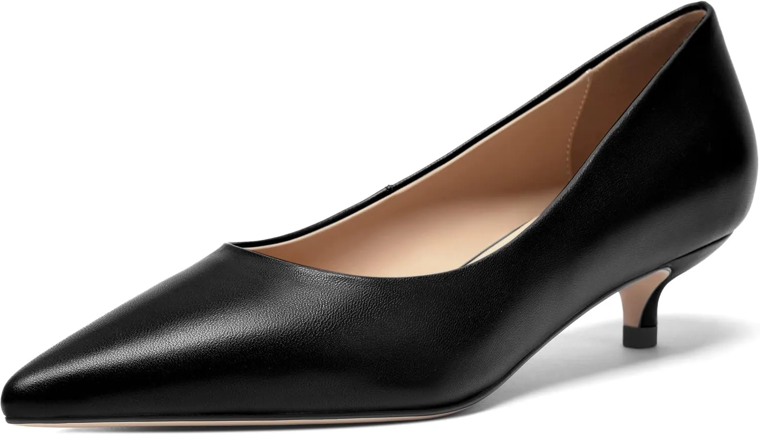 FOGEENA Womens Dating Matte Leather Comfortable Slip On Pointed Toe Casual Kitten Low Heel Pumps Dressy Shoes 1.5 Inch