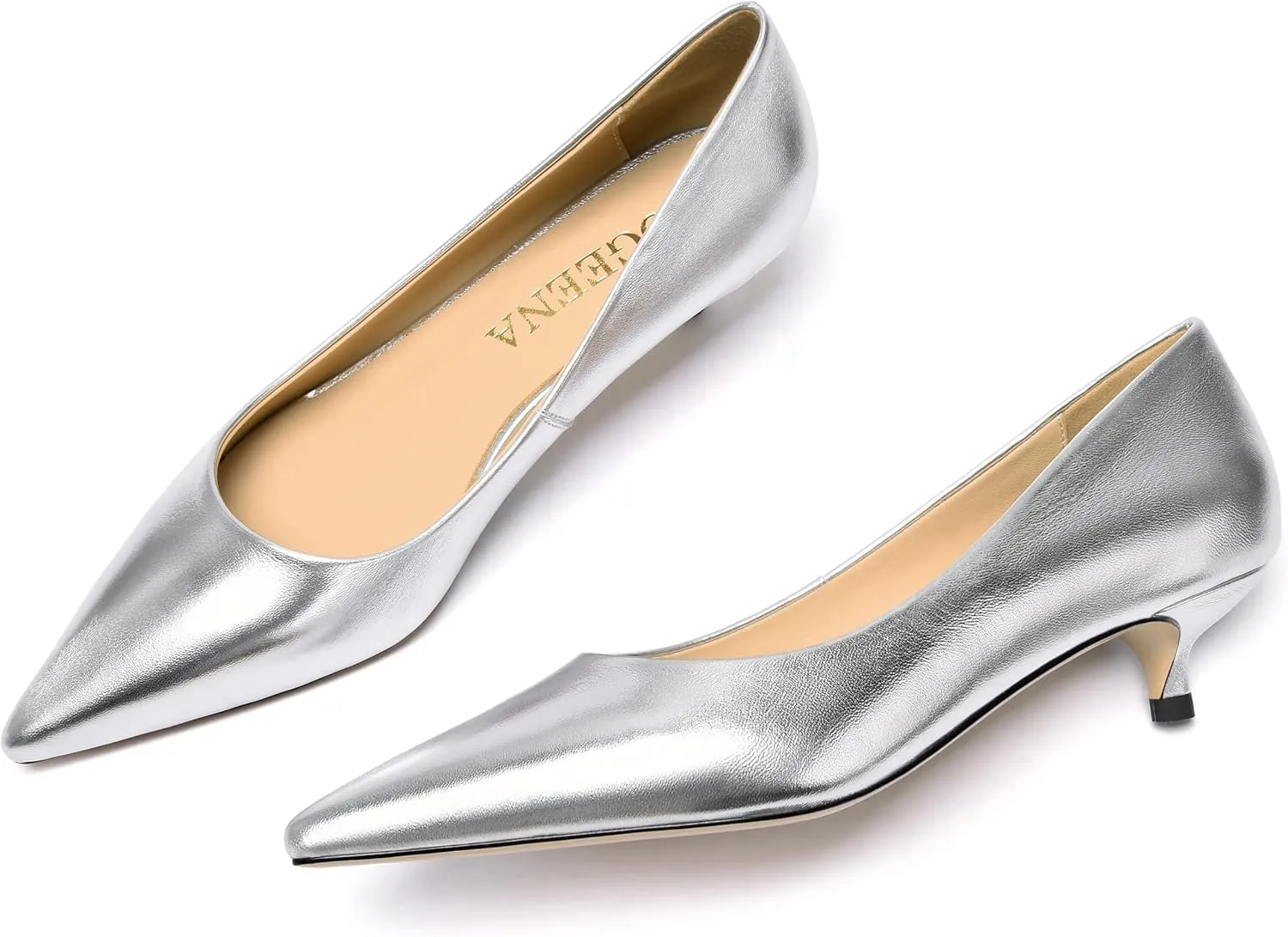 FOGEENA Womens Dating Matte Leather Comfortable Slip On Pointed Toe Casual Kitten Low Heel Pumps Dressy Shoes 1.5 Inch